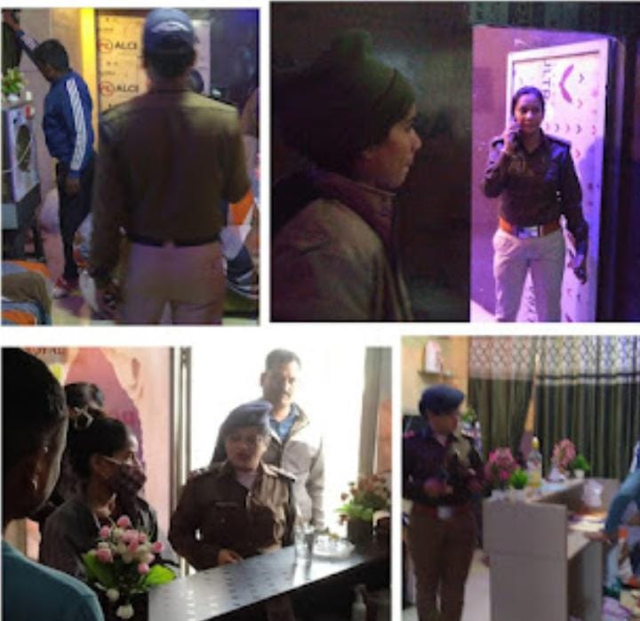 Police conducting an investigation at a spa center in Katni.