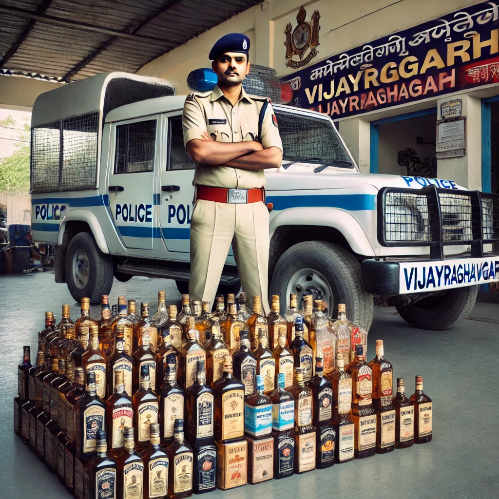 Vijayraghavgarh police arrest illicit liquor seller during Operation Muskan crackdown.