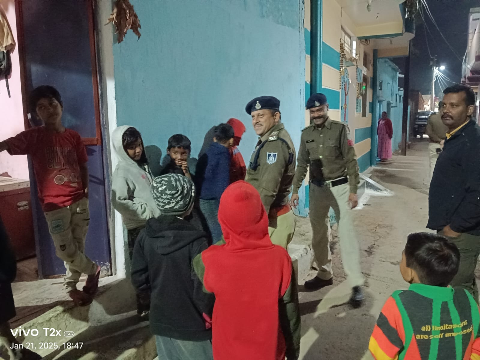 Katni police officers engaging with local people, fostering community interaction and safety.