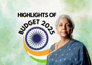 Infographic showing Budget 2025 highlights, including tax relief, employment growth, and Digital India expansion
