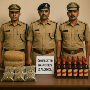 Katni Police displaying seized cannabis and illicit mahua liquor during a drug bust operation in Barhi-Bilhari | mp-samwad.com