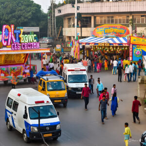 Crowd at Hospital Fair in Katni, Madhya Pradesh, showing chaos and overcrowding during healthcare event.