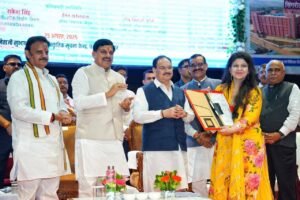 Union Minister JP Nadda and CM Mohan Yadav at Jabalpur event announcing Katni medical college and launching Ayushman-Sakhi chatbot