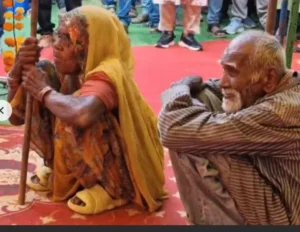 Elderly tribal couple pleads before minister in Panna after being wrongly declared dead and losing land to land grabbers