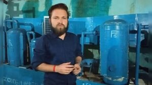 Sunil Kushwaha showcasing air purifier to fight pollution in Katni, waiting for financial support