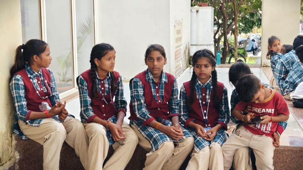 Vidisha CM Rise School students waiting bus