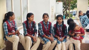 Vidisha CM Rise School students waiting bus