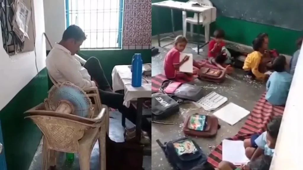 Satna Pagar Khurd primary school teacher Ashok Mali sleeping during class – mpsamwad.com news.