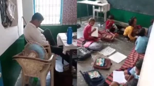 Satna Pagar Khurd primary school teacher Ashok Mali sleeping during class – mpsamwad.com news.