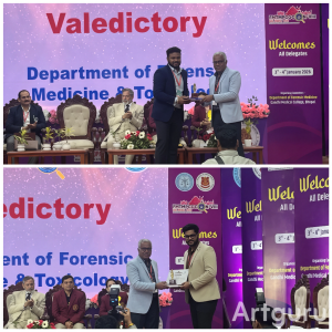 Doctors of Vidisha Medical College receiving awards for forensic research at FMTMPCGCON state-level conference.