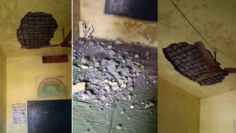 Dilapidated government school in Sagar where roof plaster collapse injured a student
