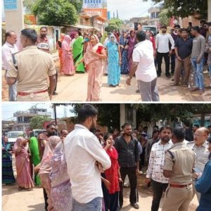 कटनी में अवैध शराब बिक्री के विरोध में चक्काजाम करतीं महिलाएं और स्थानीय रहवासी